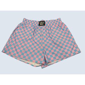 Lulu Mac Pink Blue Checkered Cotton Boxer Shorts Womens Med Elastic Waist NWOT